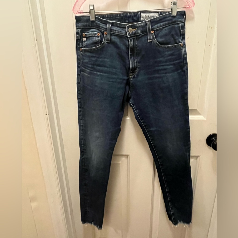 LIKE NEW AG Farrah High-Rise Skinny Ankle Frayed Jeans - Blue - Sz 30R